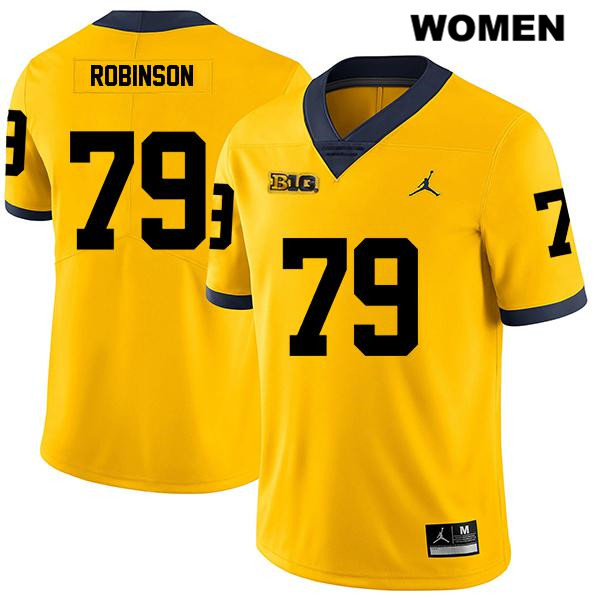 Women's NCAA Michigan Wolverines Greg Robinson #79 Yellow Jordan Brand Authentic Stitched Legend Football College Jersey QL25Q72SE